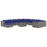 12 Piece Garden Lounge Set with Cushions Poly Rattan Grey