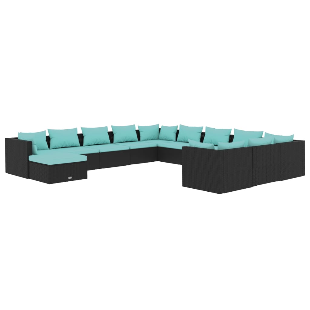 12 Piece Garden Lounge Set with Cushions Poly Rattan Black