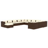 12 Piece Garden Lounge Set with Cushions Poly Rattan Brown - Front View