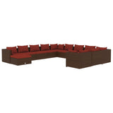 12 Piece Garden Lounge Set with Cushions Poly Rattan Brown - Front View
