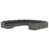 12 Piece Garden Lounge Set with Cushions Poly Rattan Grey - Front View