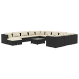 13 Piece Garden Lounge Set with Cushions Poly Rattan Black - Front View