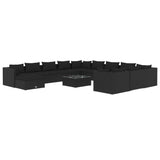 13 Piece Garden Lounge Set with Cushions Poly Rattan Black - Front View