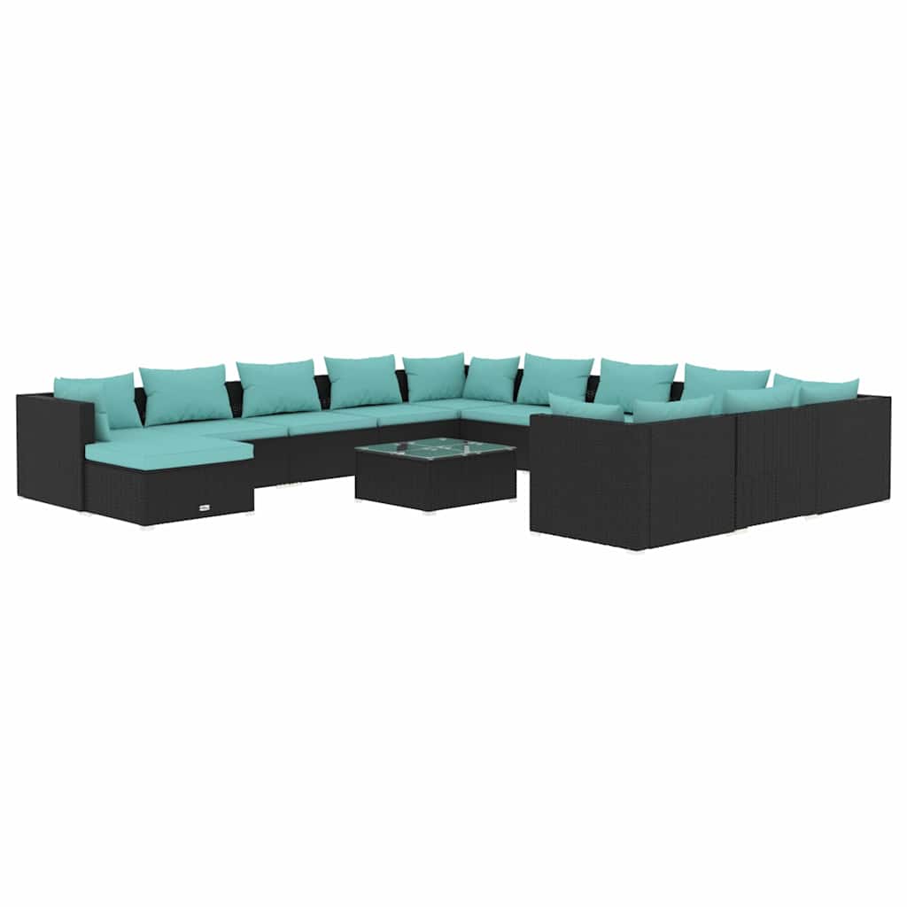 13 Piece Garden Lounge Set with Cushions Poly Rattan Black