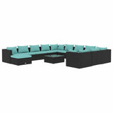 13 Piece Garden Lounge Set with Cushions Poly Rattan Black