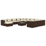 13 Piece Garden Lounge Set with Cushions Poly Rattan Brown - Front View