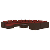 13 Piece Garden Lounge Set with Cushions Poly Rattan Brown - Front View
