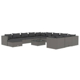 13 Piece Garden Lounge Set with Cushions Poly Rattan Grey - Front View