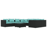 9 Piece Garden Lounge Set with Cushions Poly Rattan Black