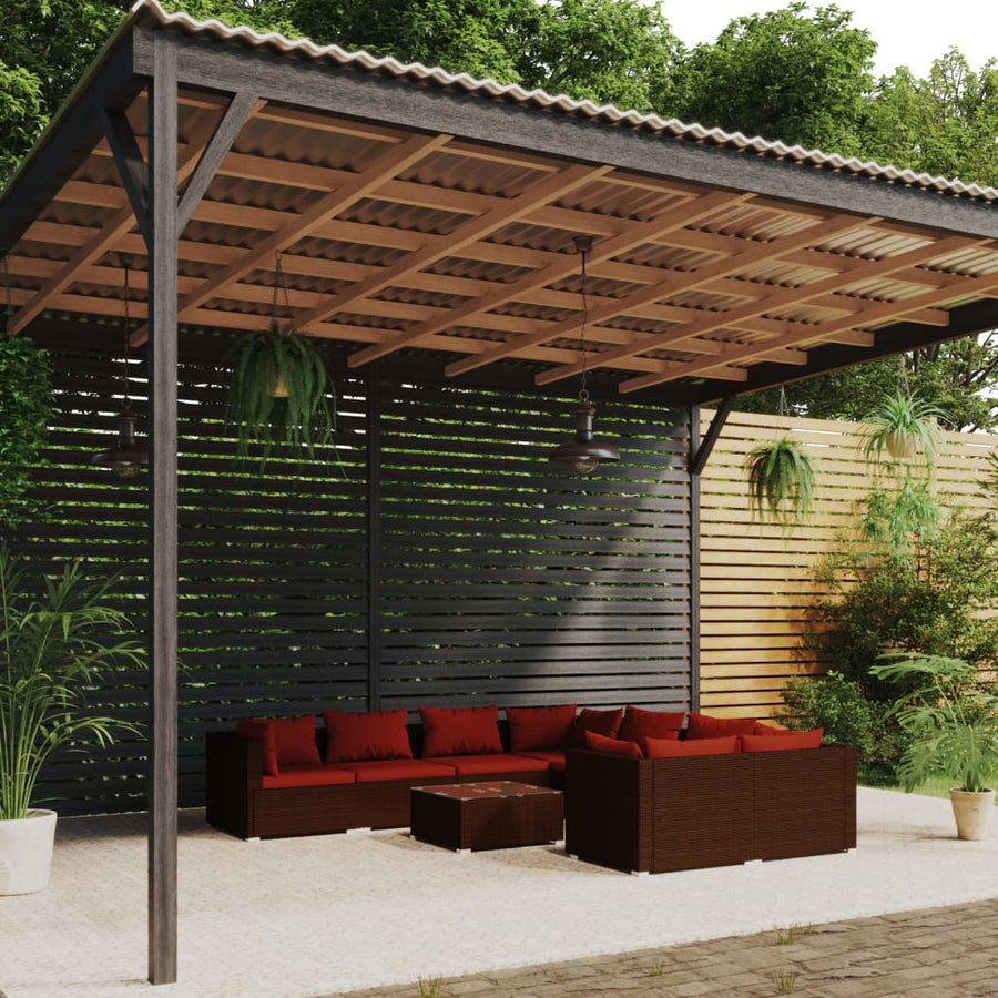 9 Piece Garden Lounge Set with Cushions Poly Rattan Brown