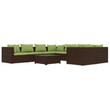 9 Piece Garden Lounge Set with Cushions Poly Rattan Brown - Front View