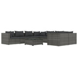 9 Piece Garden Lounge Set with Cushions Poly Rattan Grey - Front View