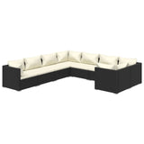 8 Piece Garden Lounge Set with Cushions Poly Rattan Black - Front View