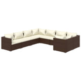 8 Piece Garden Lounge Set with Cushions Poly Rattan Brown - Front View