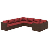 8 Piece Garden Lounge Set with Cushions Poly Rattan Brown - Front View