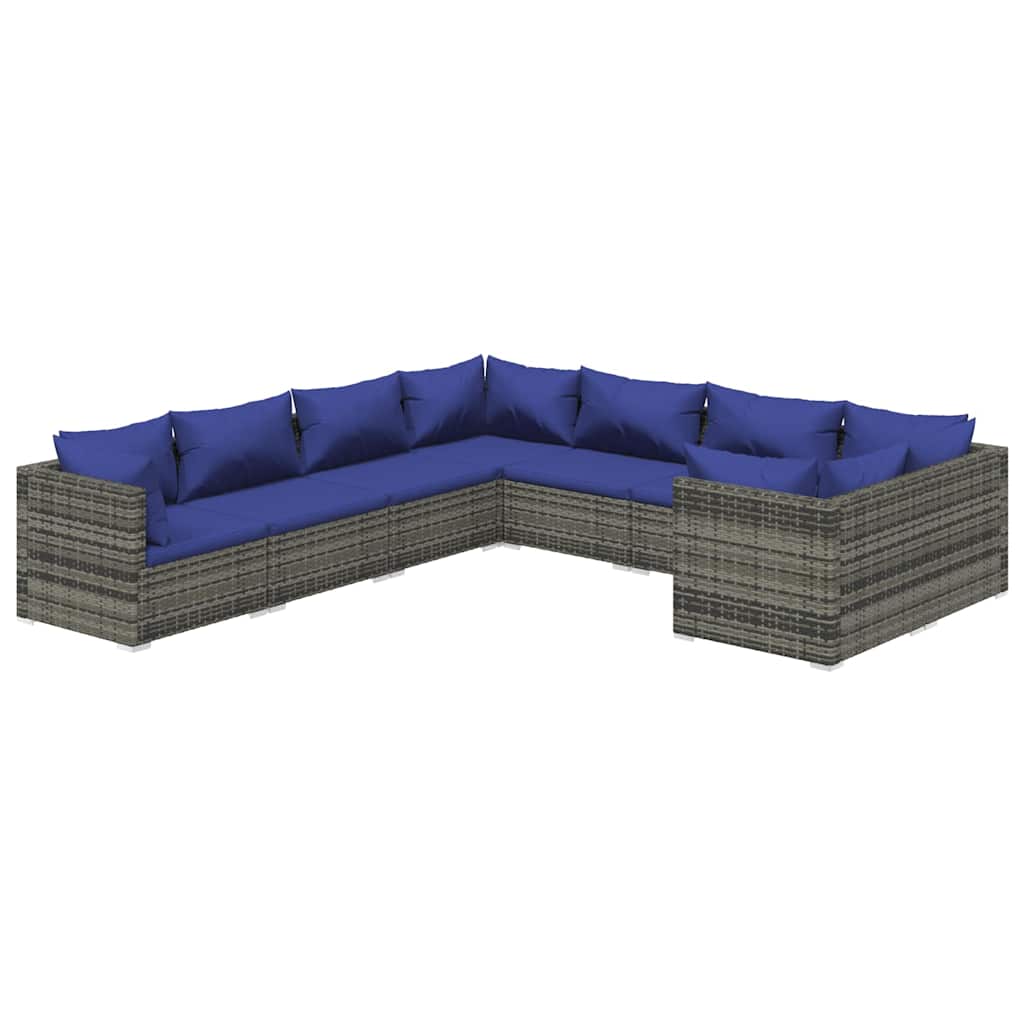 8 Piece Garden Lounge Set with Cushions Poly Rattan Grey