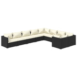9 Piece Garden Lounge Set with Cushions Poly Rattan Black - Front View