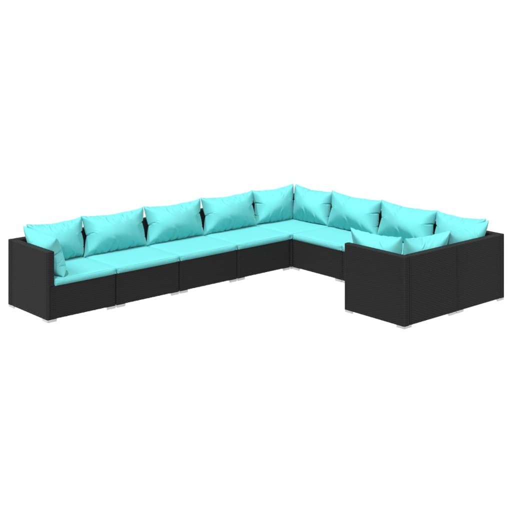 9 Piece Garden Lounge Set with Cushions Poly Rattan Black