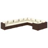 9 Piece Garden Lounge Set with Cushions Poly Rattan Brown - Front View