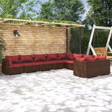 9 Piece Garden Lounge Set with Cushions Poly Rattan Brown
