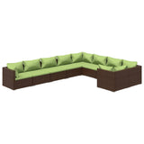 9 Piece Garden Lounge Set with Cushions Poly Rattan Brown - Front View
