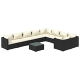 10 Piece Garden Lounge Set with Cushions Poly Rattan Black - Front View