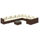10 Piece Garden Lounge Set with Cushions Poly Rattan Brown - Front View