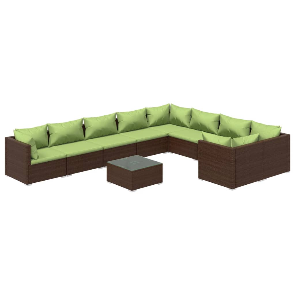 10 Piece Garden Lounge Set with Cushions Poly Rattan Brown