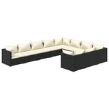 10 Piece Garden Lounge Set with Cushions Poly Rattan Black - Front View