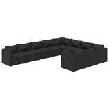 10 Piece Garden Lounge Set with Cushions Poly Rattan Black - Front View