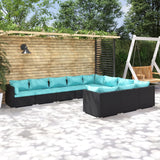 10 Piece Garden Lounge Set with Cushions Poly Rattan Black