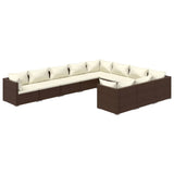 10 Piece Garden Lounge Set with Cushions Poly Rattan Brown - Front View