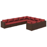 10 Piece Garden Lounge Set with Cushions Poly Rattan Brown - Front View