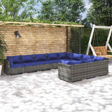 10 Piece Garden Lounge Set with Cushions Poly Rattan Grey