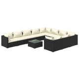 11 Piece Garden Lounge Set with Cushions Poly Rattan Black - Front View