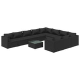 11 Piece Garden Lounge Set with Cushions Poly Rattan Black - Front View