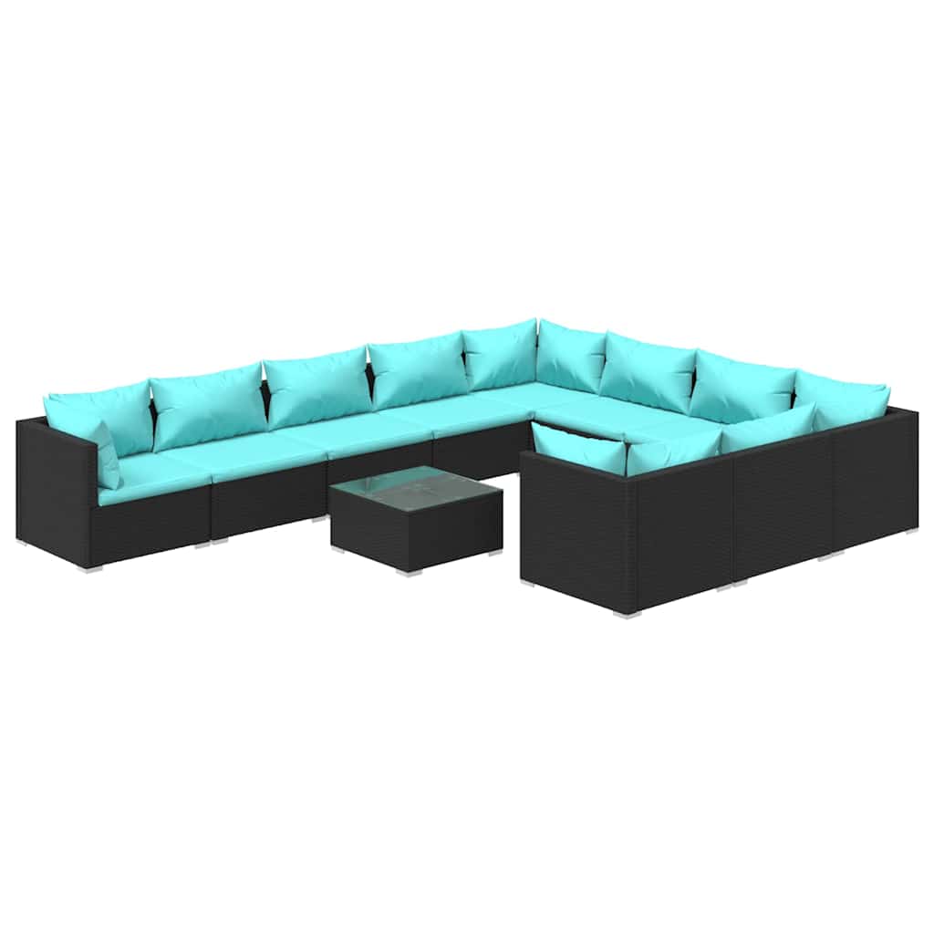 11 Piece Garden Lounge Set with Cushions Poly Rattan Black