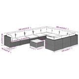 11 Piece Garden Lounge Set with Cushions Poly Rattan Black