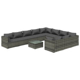 11 Piece Garden Lounge Set with Cushions Poly Rattan Grey - Front View