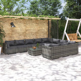 11 Piece Garden Lounge Set with Cushions Poly Rattan Grey