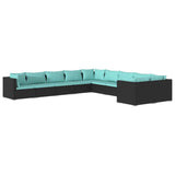 10 Piece Garden Lounge Set with Cushions Poly Rattan Black