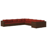 10 Piece Garden Lounge Set with Cushions Poly Rattan Brown - Front View