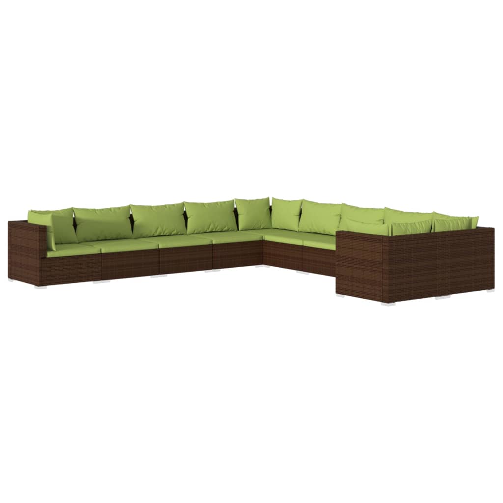 10 Piece Garden Lounge Set with Cushions Poly Rattan Brown