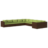 10 Piece Garden Lounge Set with Cushions Poly Rattan Brown - Front View