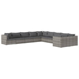 10 Piece Garden Lounge Set with Cushions Poly Rattan Grey - Front View