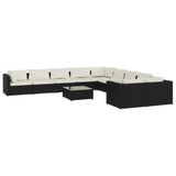 11 Piece Garden Lounge Set with Cushions Poly Rattan Black - Front View