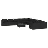 11 Piece Garden Lounge Set with Cushions Poly Rattan Black - Front View