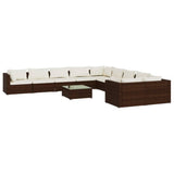 11 Piece Garden Lounge Set with Cushions Poly Rattan Brown - Front View