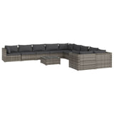 11 Piece Garden Lounge Set with Cushions Poly Rattan Grey - Front View