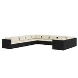 11 Piece Garden Lounge Set with Cushions Poly Rattan Black - Front View